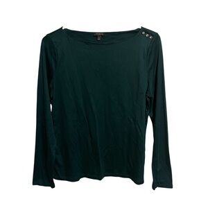 Talbots Shirt Womens M Dark Green Long Sleeve Boatneck Cotton / Modal
